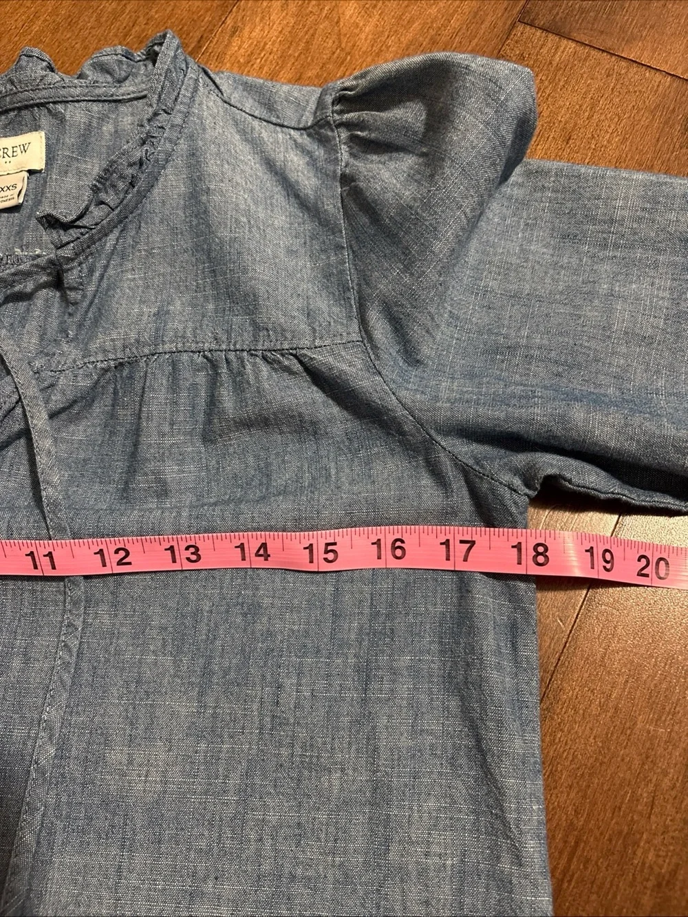 J.Crew Popover Chambray Ruffle Neck Peasant Top Womens XXS Long Sleeve Cotton - Picture 15 of 16